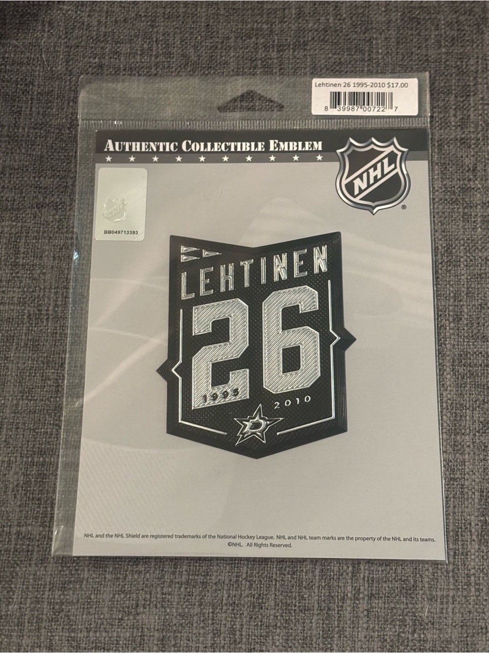 Dallas Stars NHL Jere Lehtinen Retirement Patch Brand New